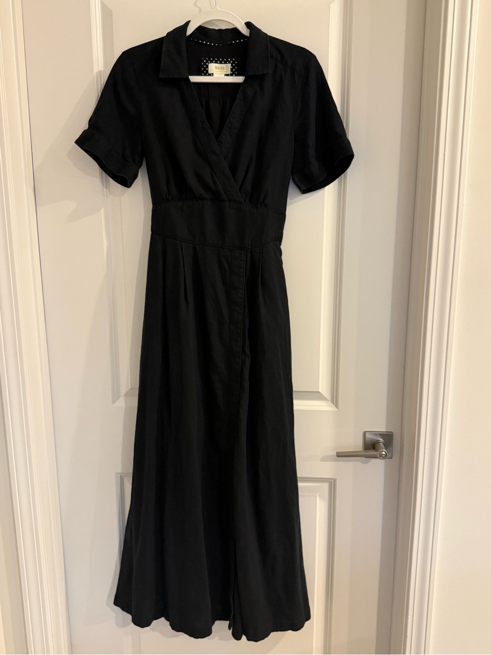 Maeve Black Linen Blend Short Sleeve Wrap Maxi Dress